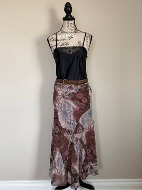 Reitmans purple floral patchwork boho fairycore flowy midi skirt